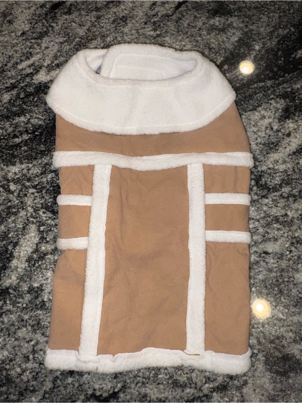Source Unknown Tan Dog Coat with White Faux-Shearling Trim